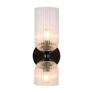 Alora - WV442612MBCR - Two Light Vanity - Nelly - Matte Black/Clear Ribbed Glass
