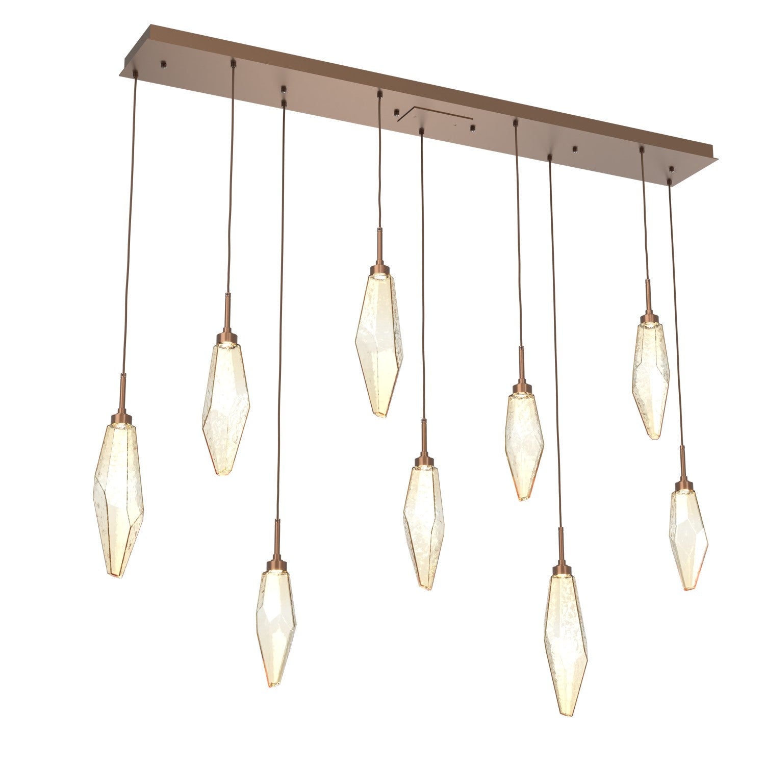 Hammerton Studio - PLB0050-09-BB-CA-C01-L3 - LED Linear Pendant - Rock Crystal - Burnished Bronze