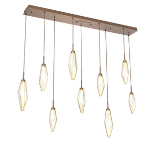 Hammerton Studio - PLB0050-09-BB-CA-C01-L3 - LED Linear Pendant - Rock Crystal - Burnished Bronze