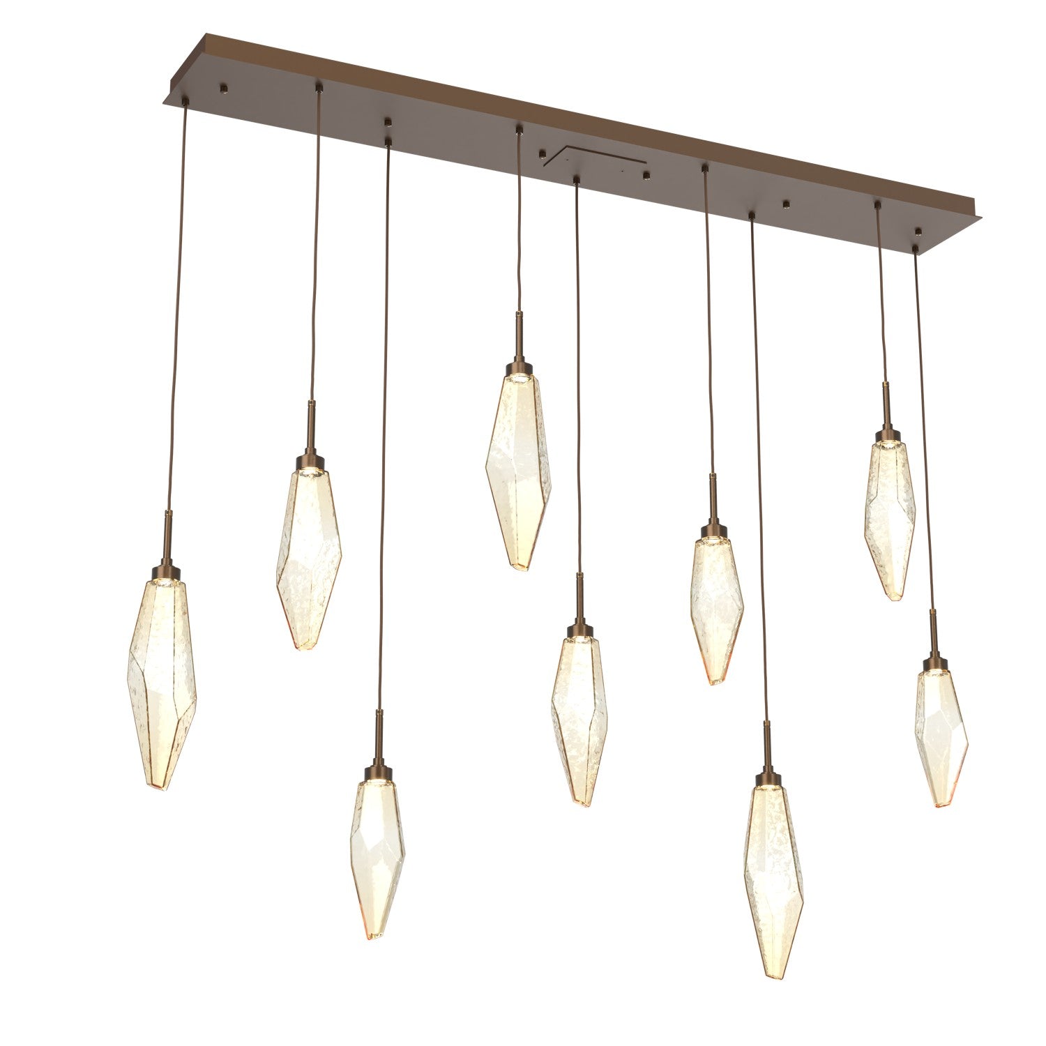 Hammerton Studio - PLB0050-09-FB-CA-C01-L3 - LED Linear Pendant - Rock Crystal - Flat Bronze
