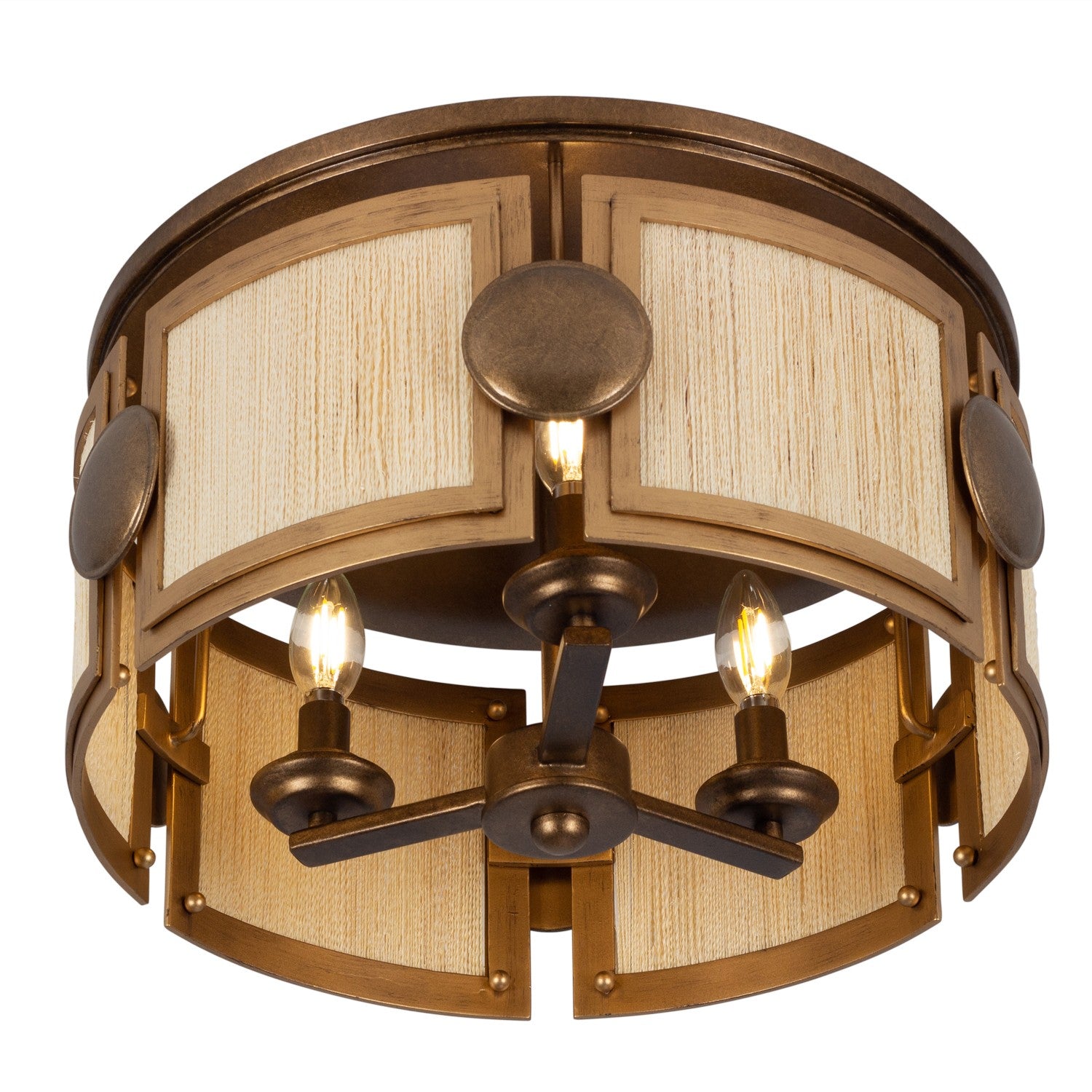 Kalco - 526845PABMG - Three Light Semi-Flush Mount - Button - Pearlized Antique Brass/Modern Gold