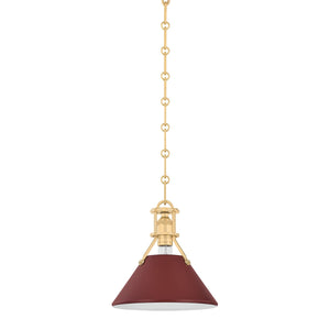Hudson Valley - MDS351-AGB/CRN - One Light Pendant - Painted No. 2 - Aged Brass/Soft Crimson