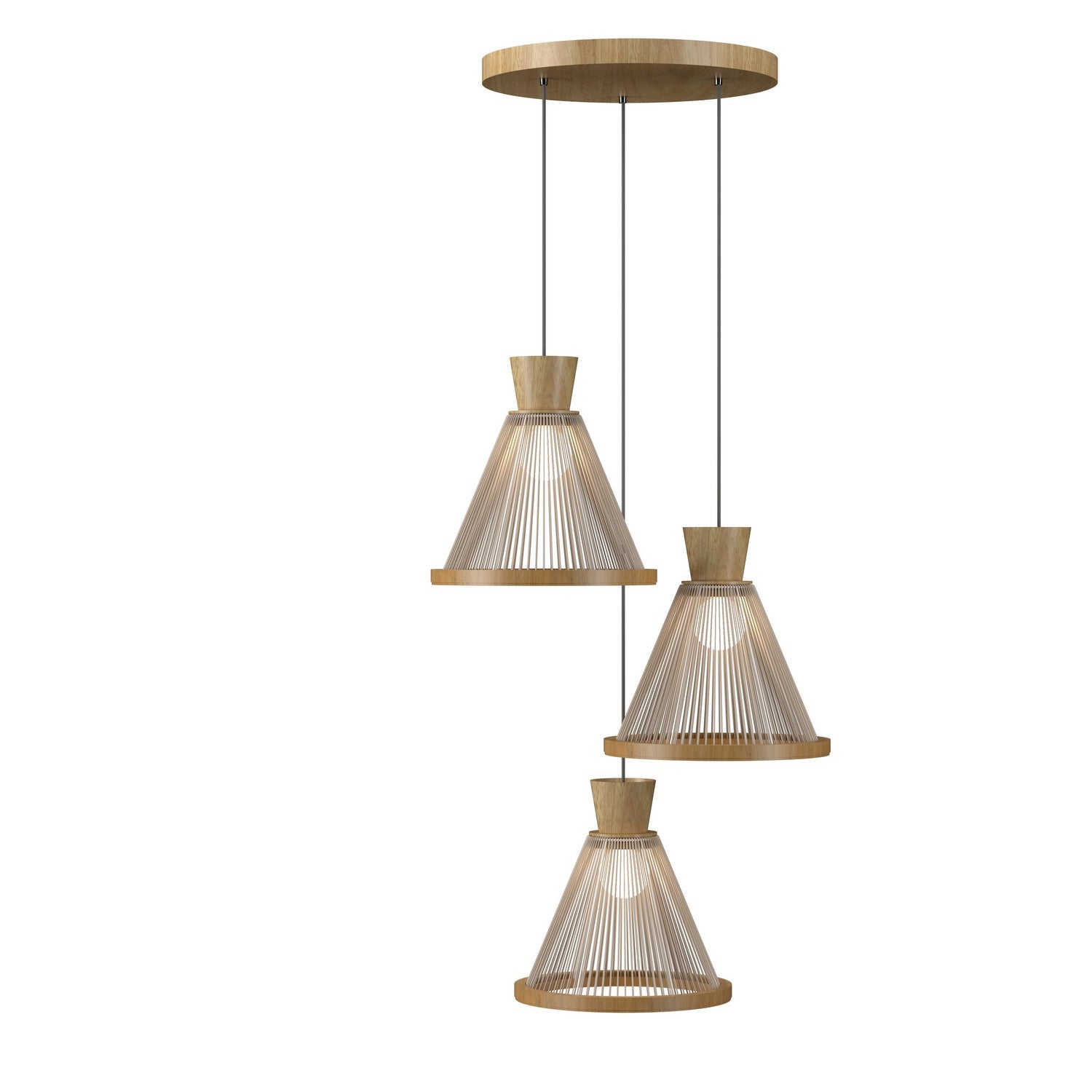 Accord Lighting - 1541.09 - Three Light Pendant - Corda - Louro Freijo