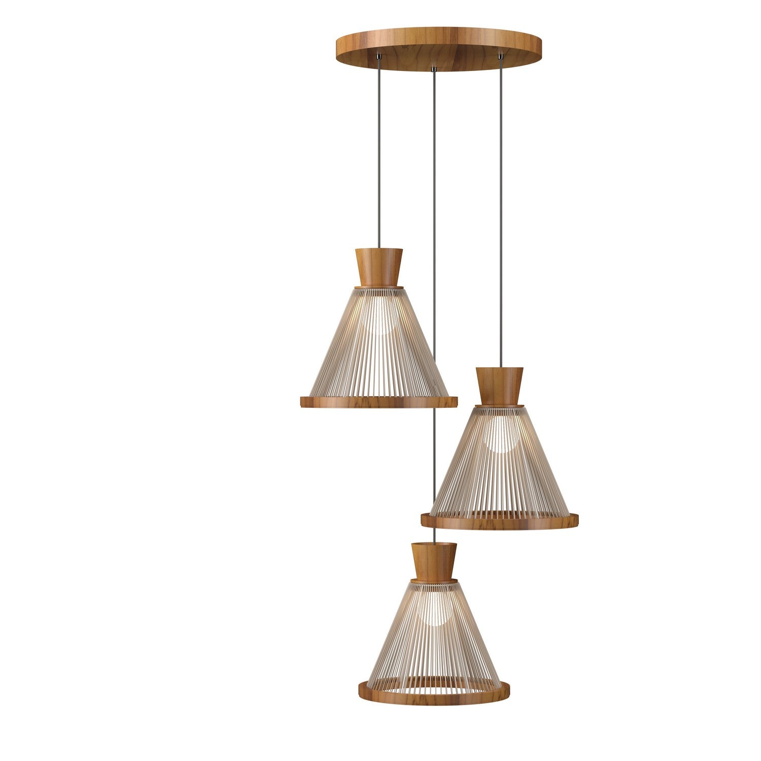 Accord Lighting - 1541.12 - Three Light Pendant - Corda - Teak