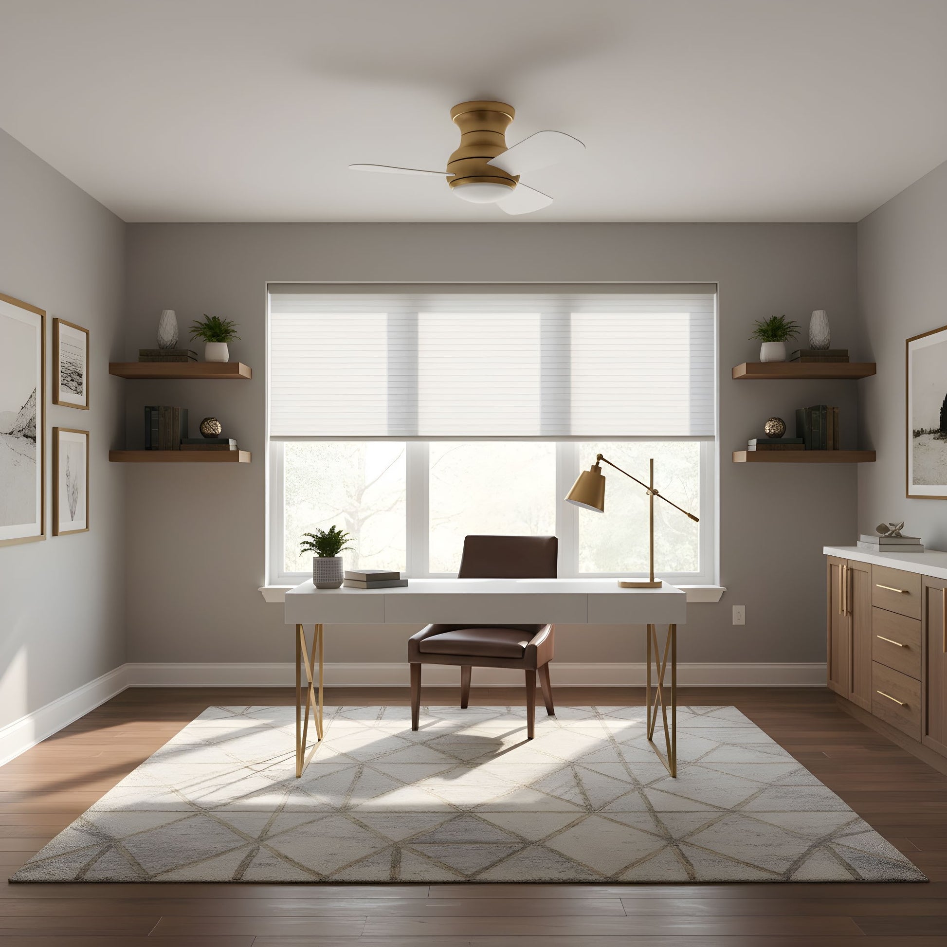 Generation Lighting - 3OBSHR32SBD - 32"Ceiling Fan - Orbis 32 Hugger LED - Satin Brass