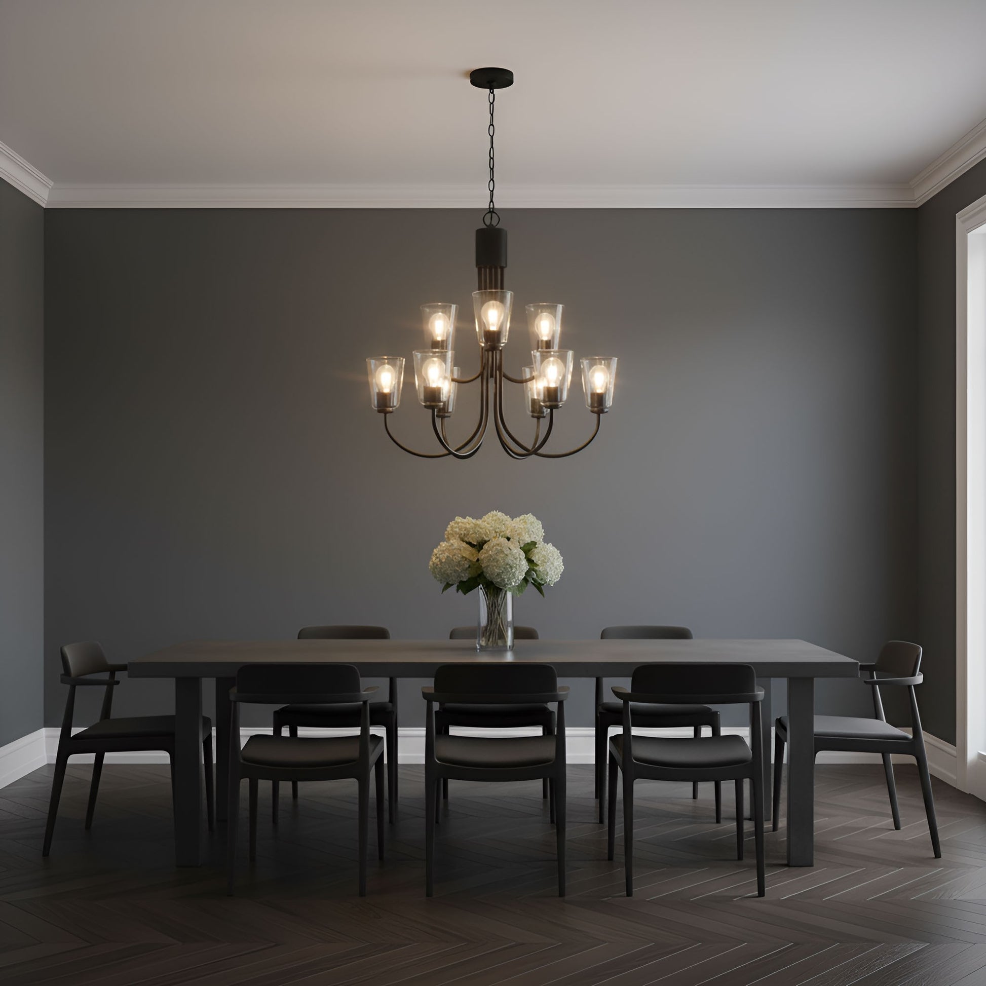 Generation Lighting - GLC1169MBK - Nine Light Chandelier - Miles - Midnight Black