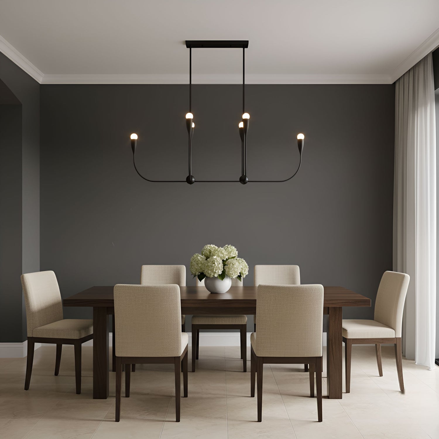 Generation Lighting - GLC1226MBK - Six Light Linear Chandelier - Maya - Midnight Black