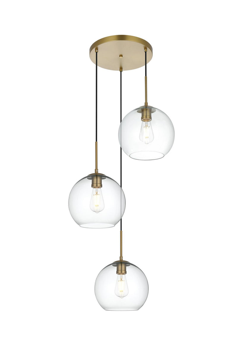 Elegant Lighting - LD2214SG - Three Light Pendant - Baxter - Satin Gold and Clear
