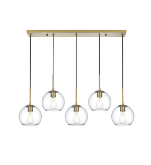 Elegant Lighting - LD2228SG - Five Light Pendant - Baxter - Satin Gold and Clear
