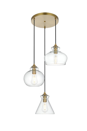 Elegant Lighting - LD2247SG - Three Light Pendant - Destry - Satin Gold and Clear
