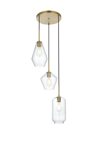 Elegant Lighting - LD2268SG - Three Light Pendant - Gene - Satin Gold and Clear