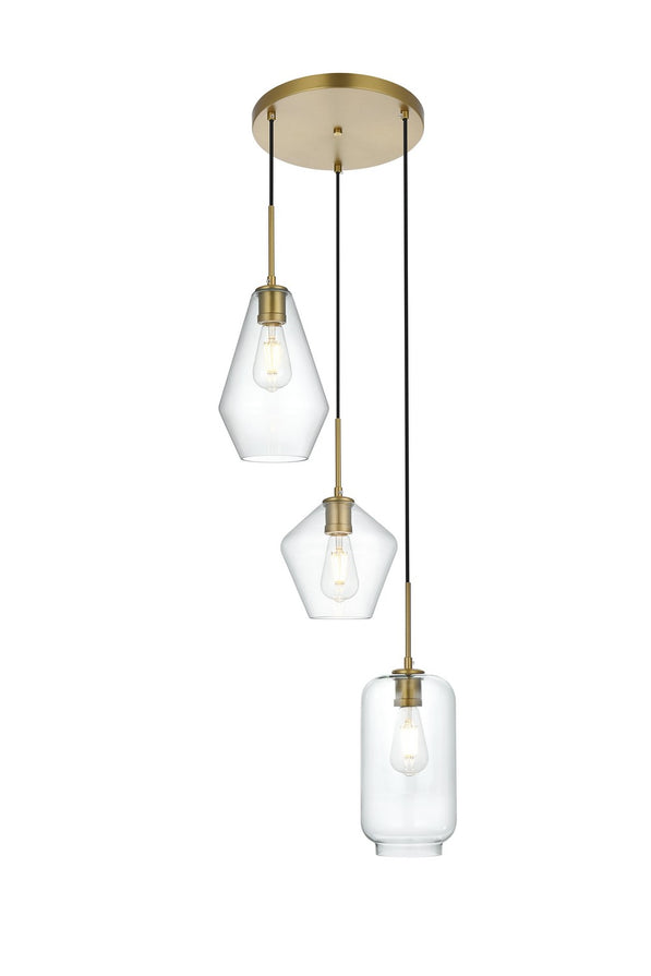 Elegant Lighting - LD2268SG - Three Light Pendant - Gene - Satin Gold and Clear
