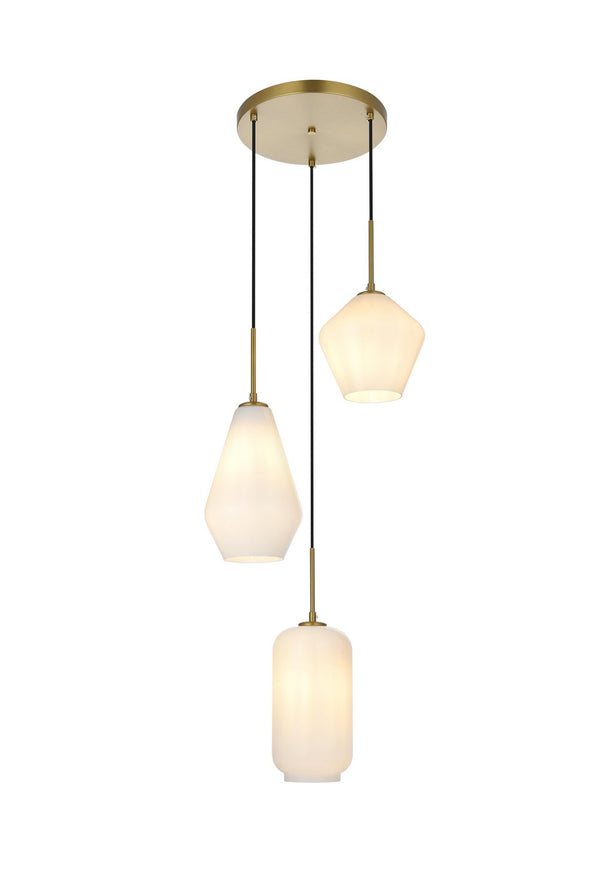 Elegant Lighting - LD2269SG - Three Light Pendant - Gene - Satin Gold and Frosted white