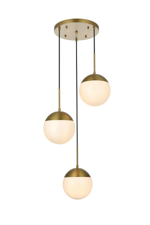 Elegant Lighting - LD6068SG - Three Light Pendant - Eclipse - Satin Gold and Frosted white