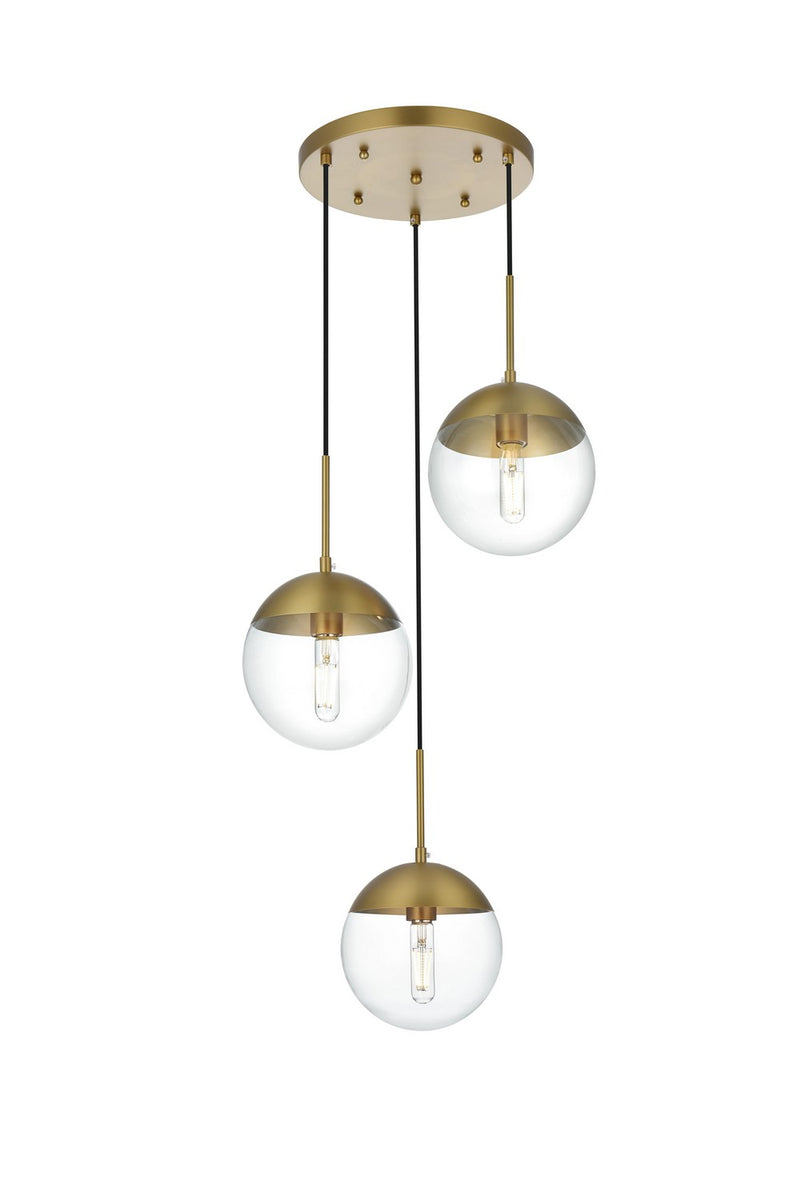Elegant Lighting - LD6069SG - Three Light Pendant - Eclipse - Satin Gold and Clear