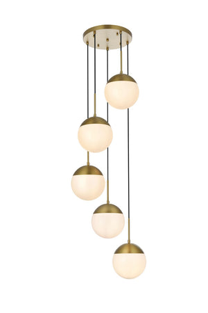 Elegant Lighting - LD6074SG - Five Light Pendant - Eclipse - Satin Gold and Frosted white