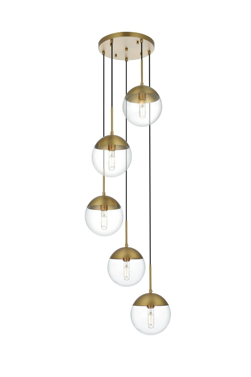 Elegant Lighting - LD6075SG - Five Light Pendant - Eclipse - Satin Gold and Clear