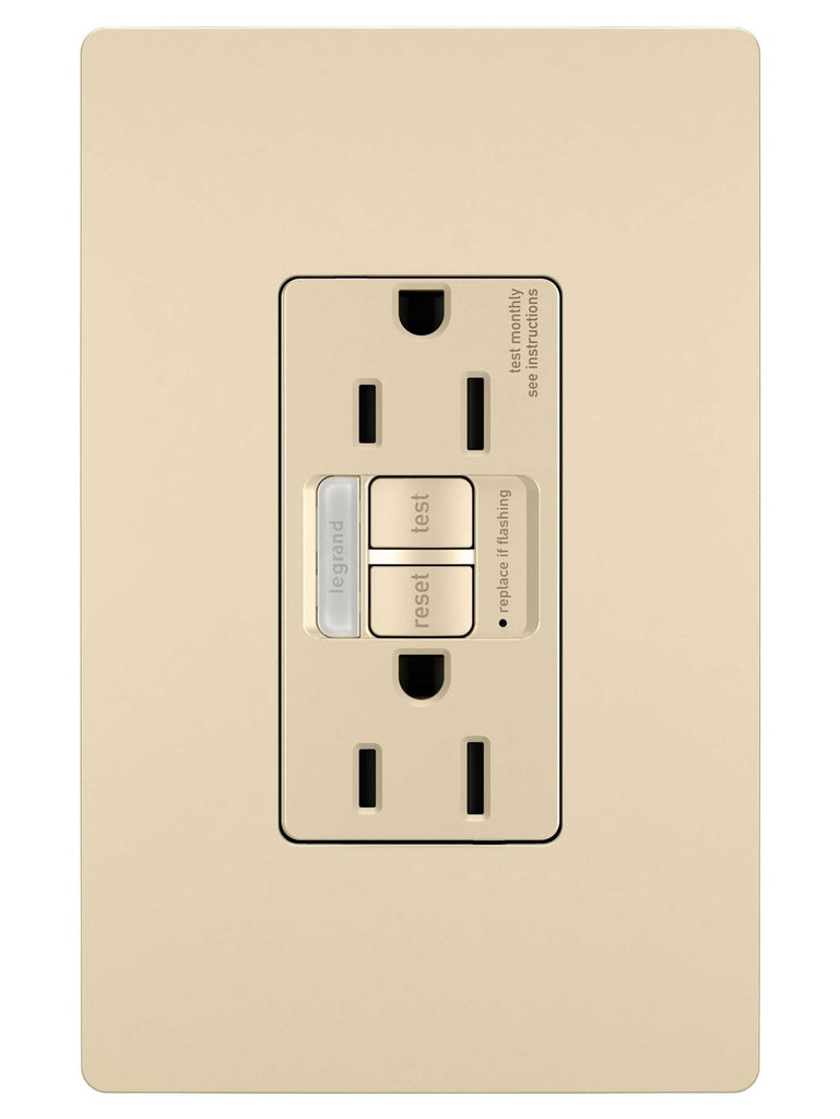 Legrand - 1597NTLTRI - Tamper-Resistant 15A Duplex Self-Test GFCI Receptacles with SafeLock Protection and Night Light - radiant - Ivory