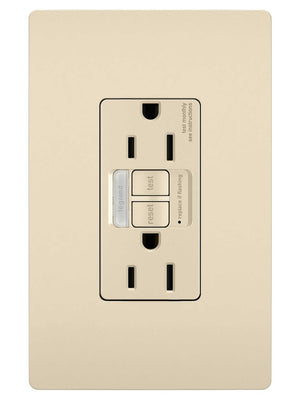 Legrand - 1597NTLTRLA - Tamper-Resistant 15A Duplex Self-Test GFCI Receptacles with SafeLock Protection and Night Light - radiant - Light Almond