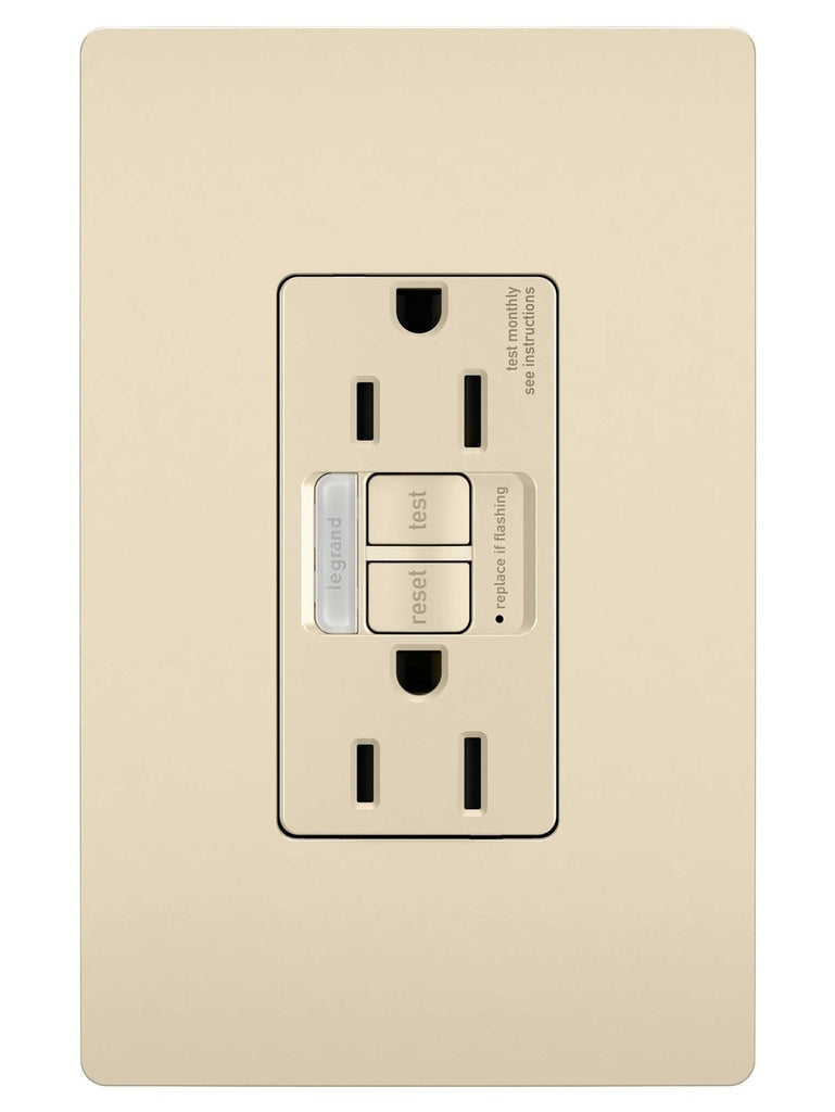Legrand - 1597NTLTRLA - Tamper-Resistant 15A Duplex Self-Test GFCI Receptacles with SafeLock Protection and Night Light - radiant - Light Almond