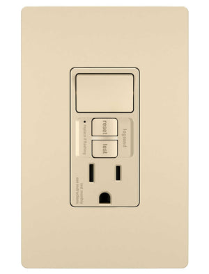Legrand - 1597SWTTRICCD4 - Combination Single Pole Switch and Tamper-Reistant 15A Duplex Self-Test GFCI Receptacles w SafeLock - radiant - Ivory