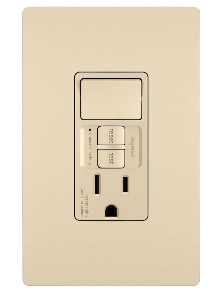 Legrand - 1597SWTTRICCD4 - Combination Single Pole Switch and Tamper-Reistant 15A Duplex Self-Test GFCI Receptacles w SafeLock - radiant - Ivory