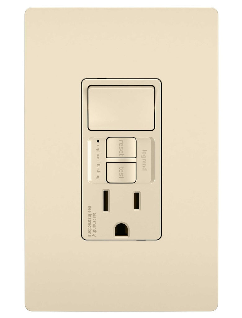 Legrand - 1597SWTTRLACCD4 - Combination Single Pole Switch and Tamper-Reistant 15A Duplex Self-Test GFCI Receptacles w SafeLock - radiant - Light Almond