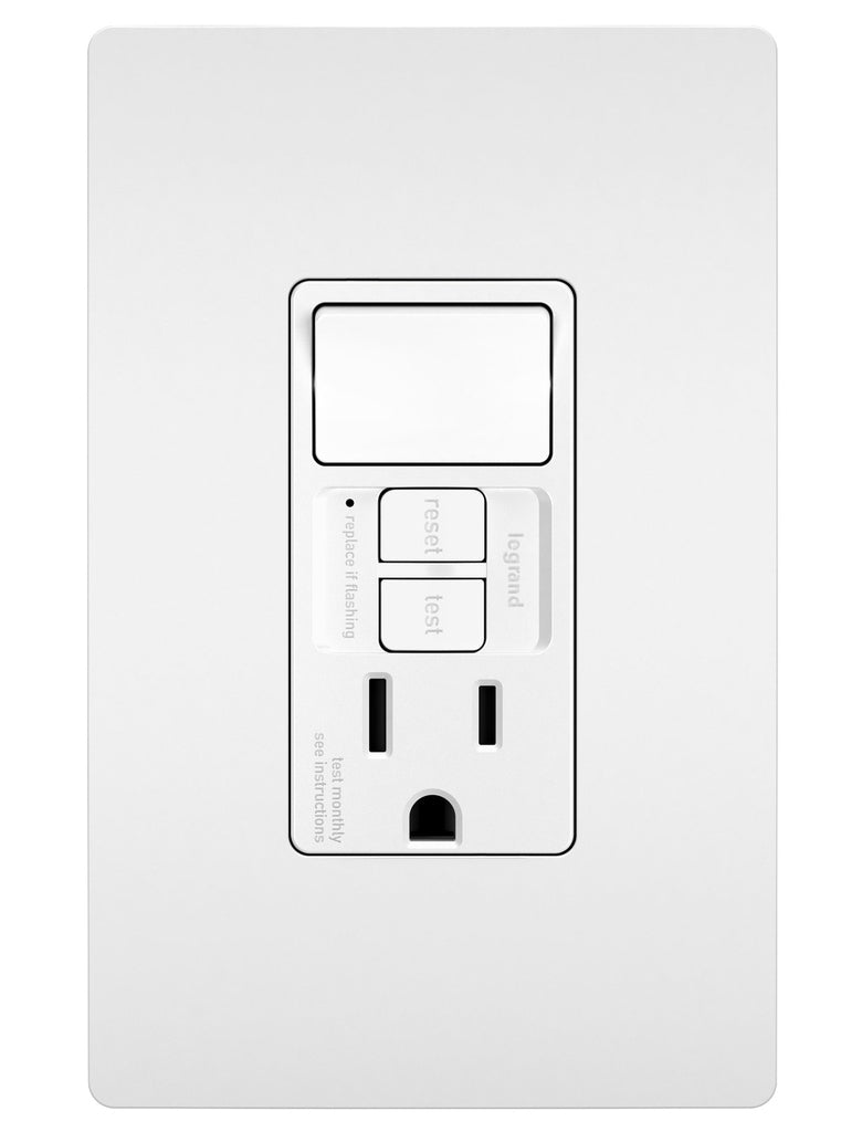 Legrand - 1597SWTTRWCCD4 - Combination Single Pole Switch and Tamper-Reistant 15A Duplex Self-Test GFCI Receptacles w SafeLock - radiant - White