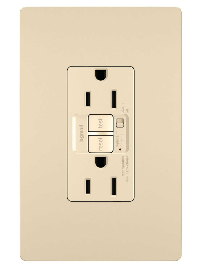 Legrand - 1597TRAI - Tamper-Resistant 15A Duplex Self-Test GFCI Receptacles with Audible Alarm and SafeLock Protection - radiant - Ivory