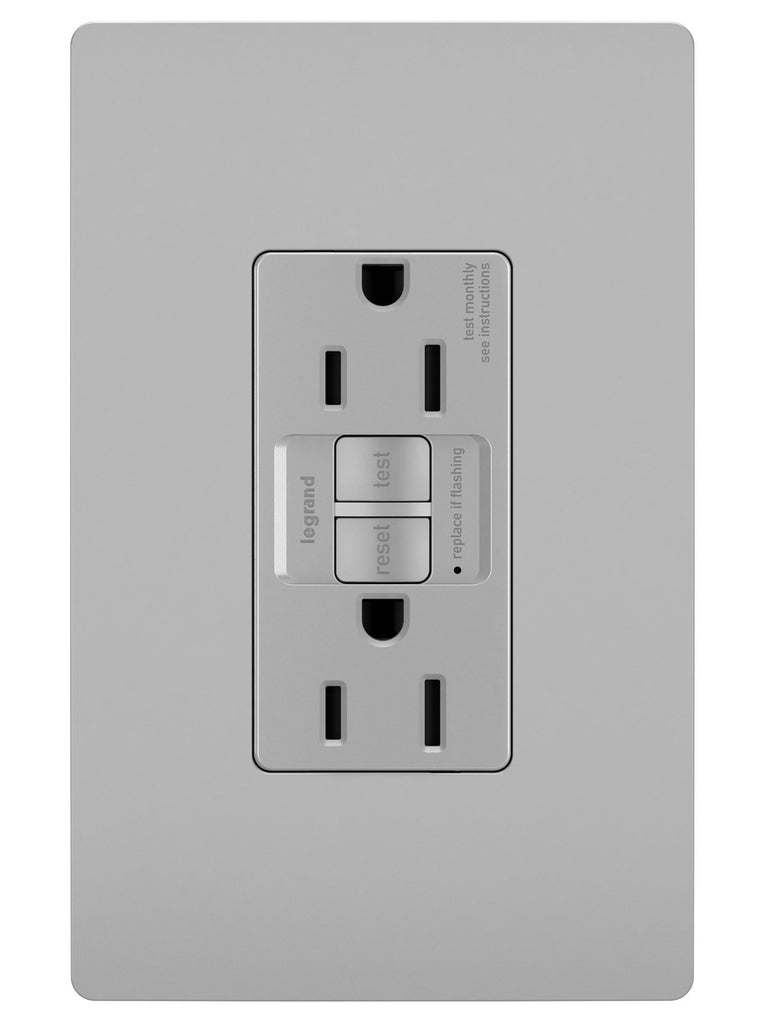 Legrand - 1597TRGRY - Tamper-Resistant 15A Duplex Self-Test GFCI Receptacles with SafeLock Protection - radiant - Gray