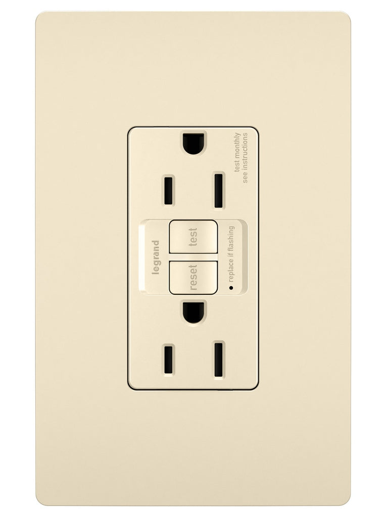 Legrand - 1597TRLA - Tamper-Resistant 15A Duplex Self-Test GFCI Receptacles with SafeLock Protection - radiant - Light Almond
