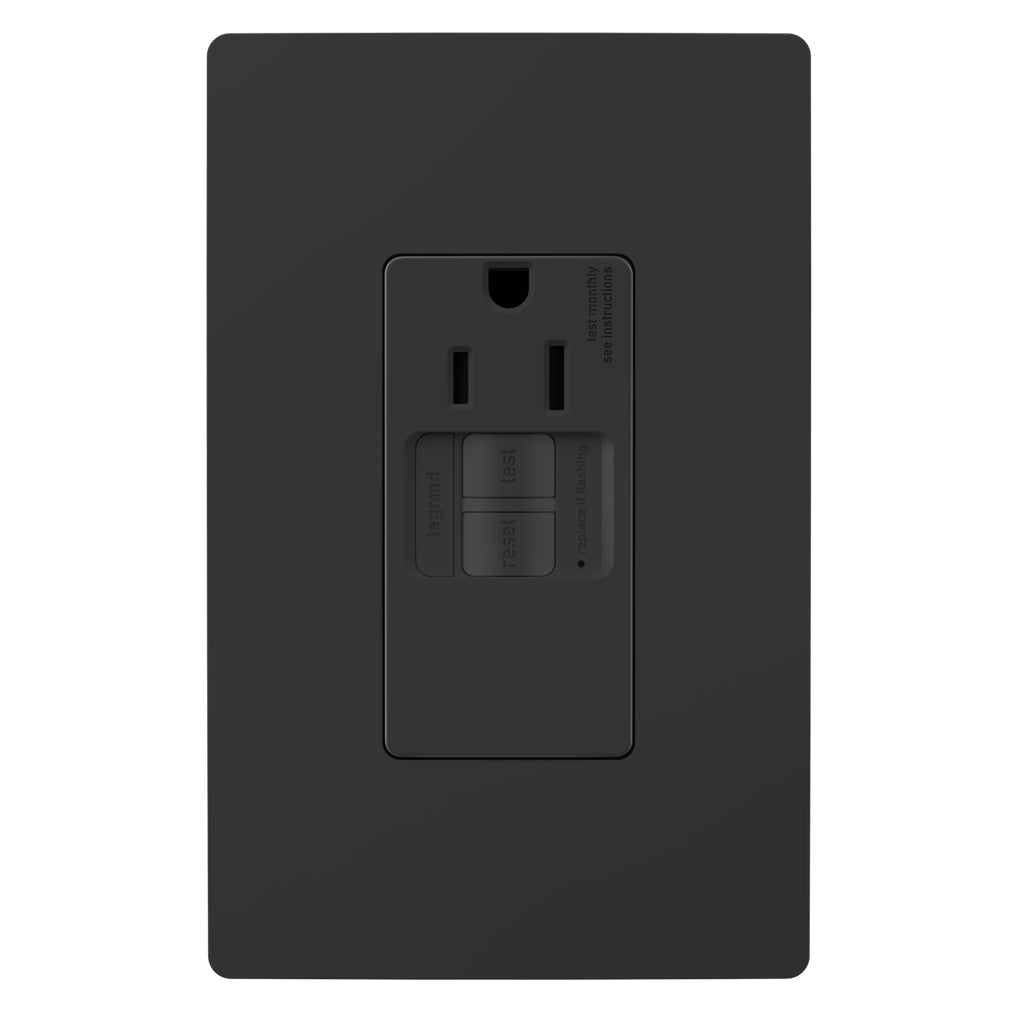Legrand - 1597TRSGLBK - Tamper-Resistant 15A Simplex Self-Test GFCI Receptacles with SafeLock Protection - radiant - Black