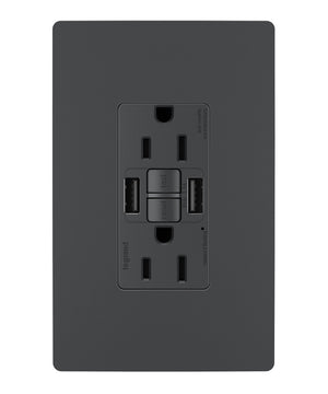 Legrand - 1597TRUSBAAGC4 - Tamper-Resistant 15A Duplex Self-Test GFCI Receptacles with SafeLock Protection, USB Type A/A C4 - radiant - Graphite