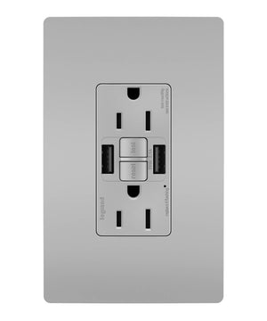 Legrand - 1597TRUSBAAGRY - Tamper-Resistant 15A Duplex Self-Test GFCI Receptacles with SafeLock Protection, USB Type A/A - radiant - Gray