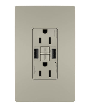 Legrand - 1597TRUSBAANIC4 - Tamper-Resistant 15A Duplex Self-Test GFCI Receptacles with SafeLock Protection, USB Type A/A C4 - radiant - Nickel