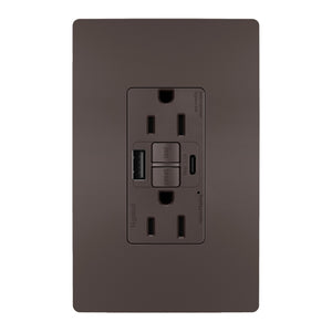 Legrand - 1597TRUSBAC - Tamper-Resistant 15A Duplex Self-Test GFCI Receptacles with SafeLock Protection, USB Type A/C - radiant - Brown