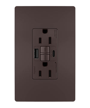 Legrand - 1597TRUSBACDBC4 - Tamper-Resistant 15A Duplex Self-Test GFCI Receptacles with SafeLock Protection, USB Type A/C - radiant - Dark Bronze