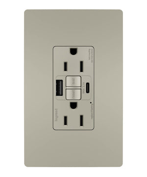 Legrand - 1597TRUSBACNIC4 - Tamper-Resistant 15A Duplex Self-Test GFCI Receptacles with SafeLock Protection, USB Type A/C C4 - radiant - Nickel