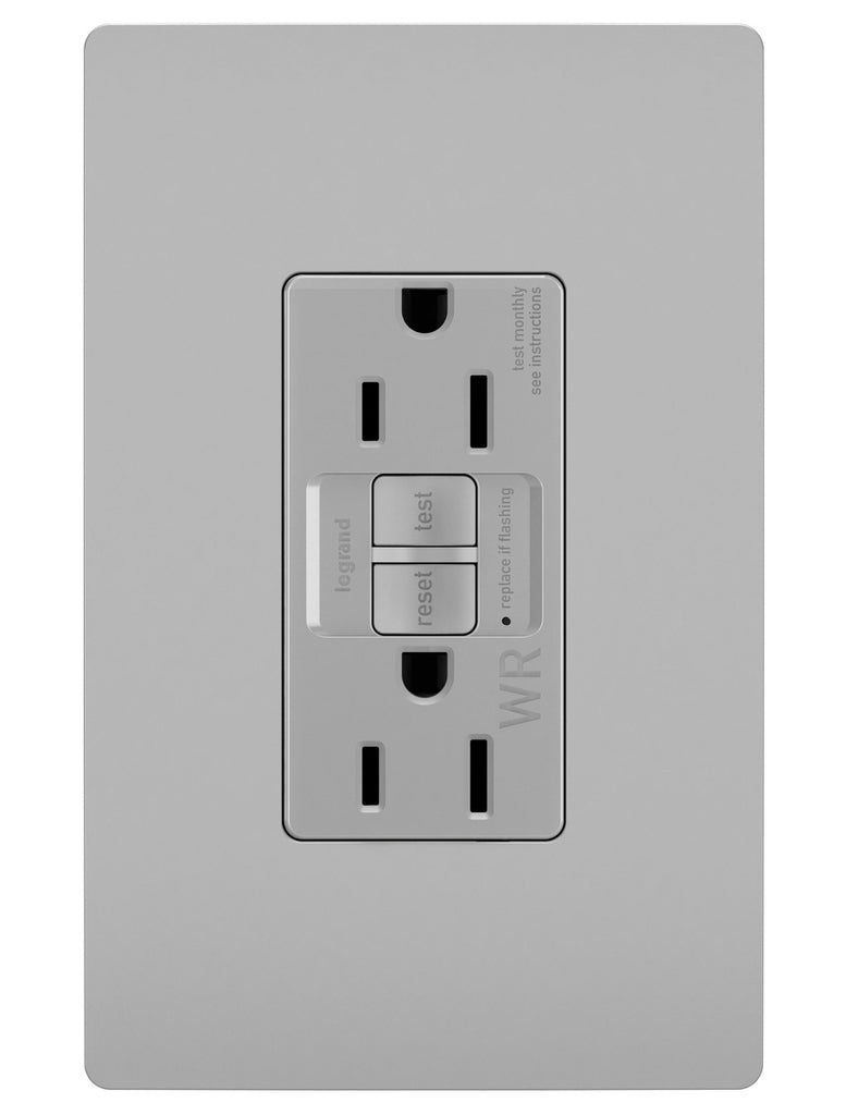 Legrand - 1597TRWRGRY - Tamper-Resistant Weather-Resistant 15A Duplex Self-Test GFCI Receptacles with SafeLock Protection - radiant - Gray