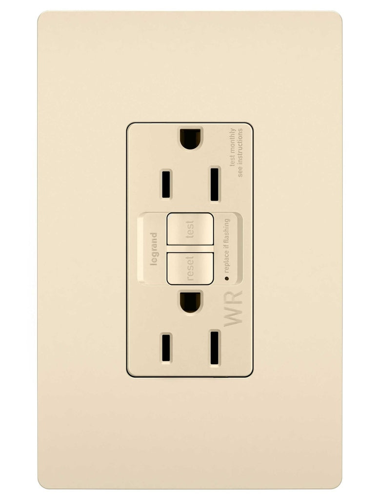 Legrand - 1597TRWRLA - Tamper-Resistant Weather-Resistant 15A Duplex Self-Test GFCI Receptacles with SafeLock Protection - radiant - Light Almond