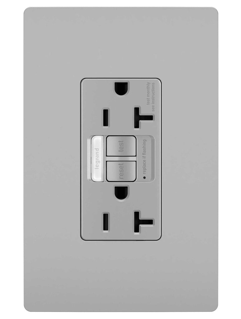 Legrand - 2097NTLTRGRY - Tamper-Resistant 20A Duplex Self-Test GFCI Receptacles with SafeLock Protection and Night Light - radiant - Gray
