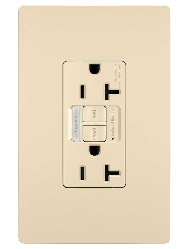 Legrand - 2097NTLTRI - Tamper-Resistant 20A Duplex Self-Test GFCI Receptacles with SafeLock Protection and Night Light - radiant - Ivory