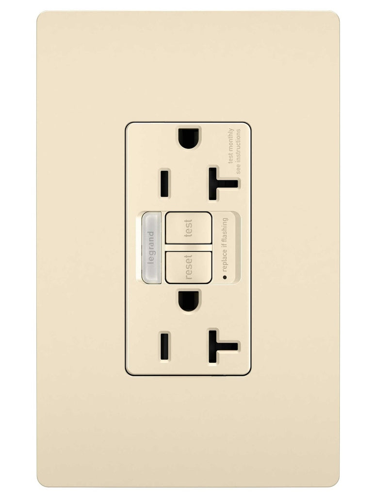 Legrand - 2097NTLTRLA - Tamper-Resistant 20A Duplex Self-Test GFCI Receptacles with SafeLock Protection and Night Light - radiant - Light Almond