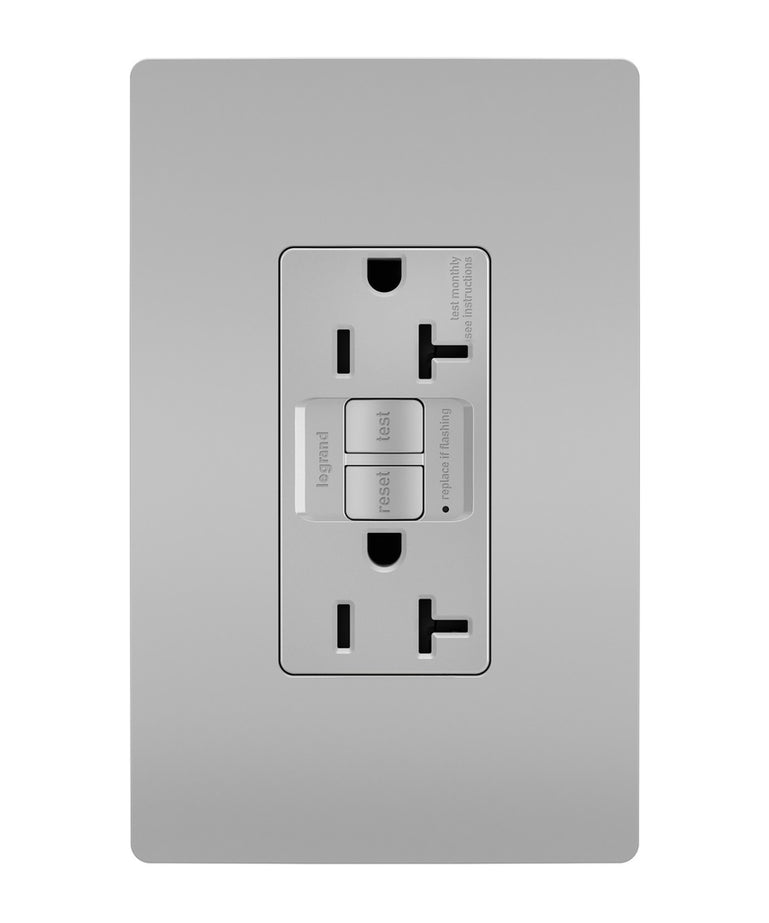 Legrand - 2097TRGRY - Tamper-Resistant 20A Duplex Self-Test GFCI Receptacle with SafeLock Protection - radiant - Gray