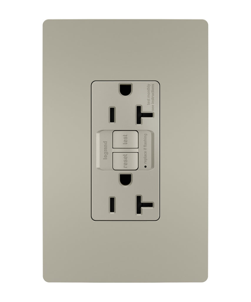 Legrand - 2097TRNICC4 - Tamper-Resistant 20A Duplex Self-Test GFCI Receptacle with SafeLock Protection - radiant - Nickel