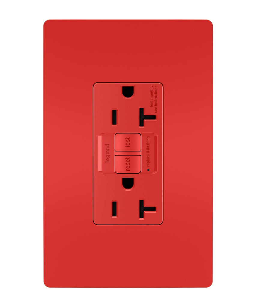 Legrand - 2097TRRED - Tamper-Resistant 20A Duplex Self-Test GFCI Receptacle with SafeLock Protection - radiant - Red