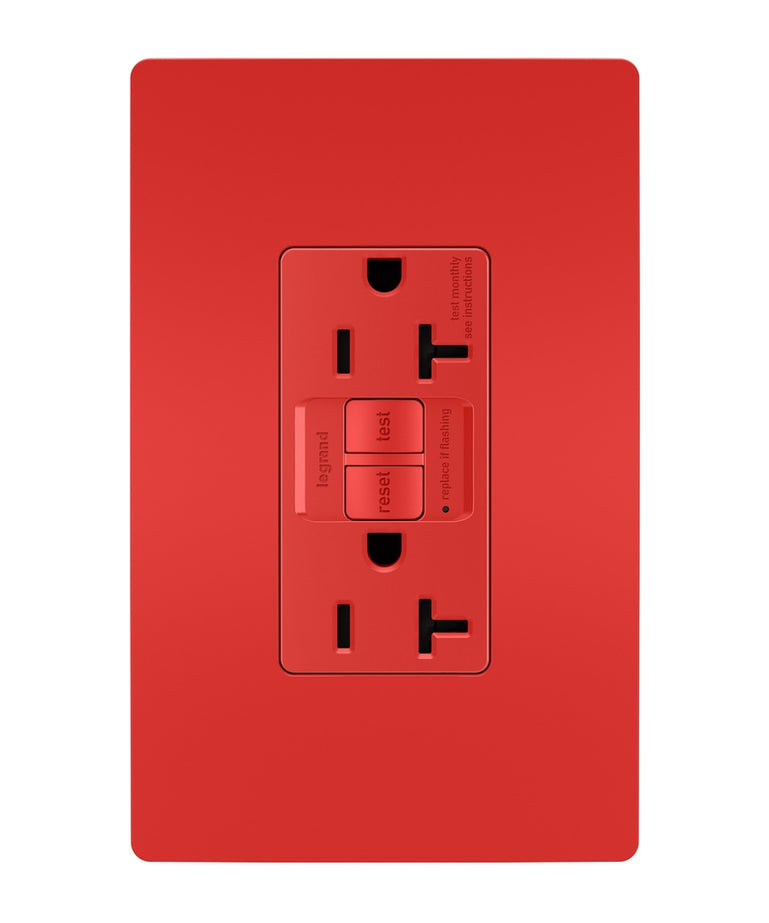 Legrand - 2097TRRED - Tamper-Resistant 20A Duplex Self-Test GFCI Receptacle with SafeLock Protection - radiant - Red