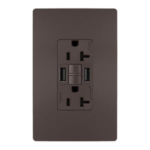 Legrand - 2097TRUSBAA - Tamper-Resistant 20A Duplex Self-Test GFCI Receptacles with SafeLock Protection, Type A/A Outlet - radiant - Brown