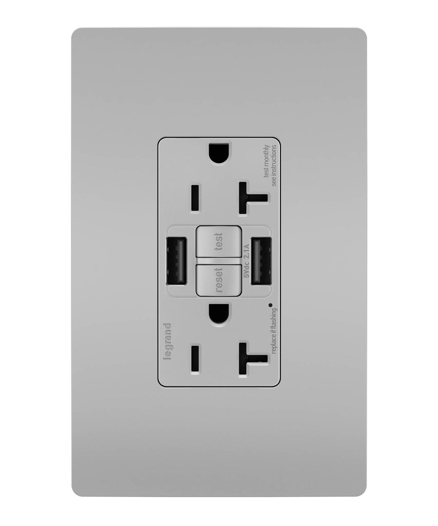 Legrand - 2097TRUSBAAGRY - Tamper-Resistant 20A Duplex Self-Test GFCI Receptacles with SafeLock Protection, Type A/A Outlet - radiant - Gray