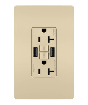 Legrand - 2097TRUSBAAI - Tamper-Resistant 20A Duplex Self-Test GFCI Receptacles with SafeLock Protection, Type A/A Outlet - radiant - Ivory